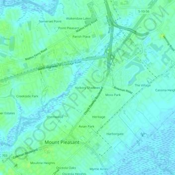 Mappa topografica Hickory Shadows, altitudine, rilievo