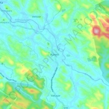 Mappa topografica Konni, altitudine, rilievo