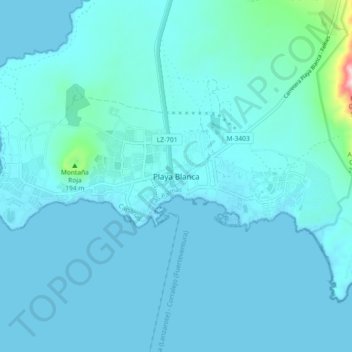 Mappa topografica Playa Blanca, altitudine, rilievo