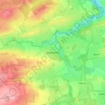 Mappa topografica Westfield, altitudine, rilievo