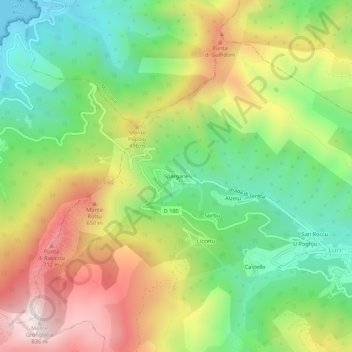 Mappa topografica Spergane, altitudine, rilievo