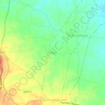 Mappa topografica Pudur, altitudine, rilievo