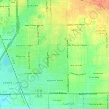Mappa topografica Cloverland, altitudine, rilievo