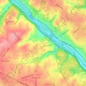 Mappa topografica Belmont Hills, altitudine, rilievo