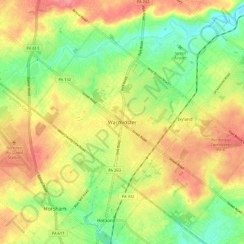 Mappa topografica Warminster, altitudine, rilievo