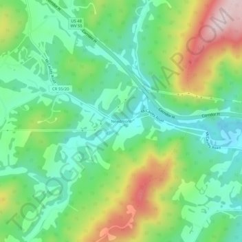Mappa topografica Needmore, altitudine, rilievo