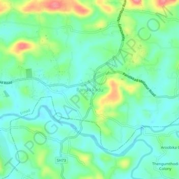Mappa topografica Pandikkadu, altitudine, rilievo