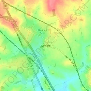 Mappa topografica Watford, altitudine, rilievo