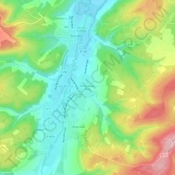 Mappa topografica Ricey-Haute-Rive, altitudine, rilievo