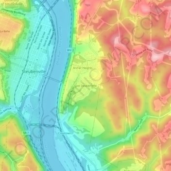 Mappa topografica East Steubenville, altitudine, rilievo