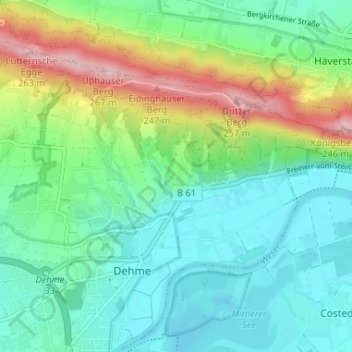 Mappa topografica Plattenberg, altitudine, rilievo