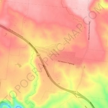 Mappa topografica Myrniong, altitudine, rilievo