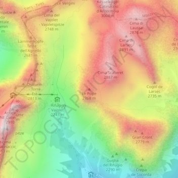 Mappa topografica Le Pope, altitudine, rilievo