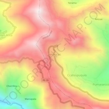 Mappa topografica Americas, altitudine, rilievo