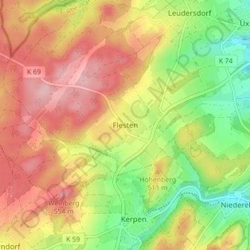Mappa topografica Flesten, altitudine, rilievo