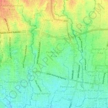 Mappa topografica Pemecutan Kaja, altitudine, rilievo