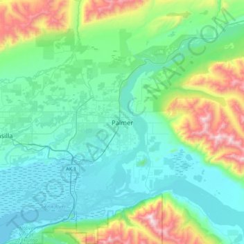 Mappa topografica Palmer, altitudine, rilievo