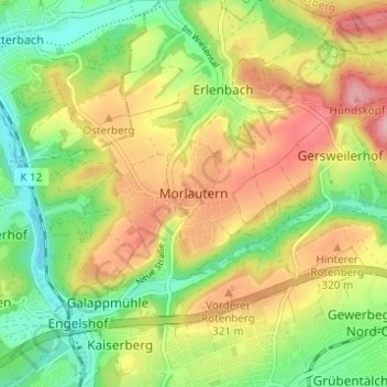Mappa topografica Morlautern, altitudine, rilievo