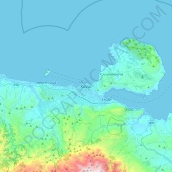 Mappa topografica Chania, altitudine, rilievo