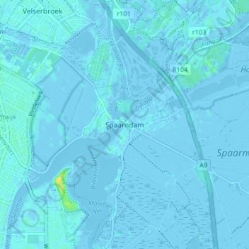 Mappa topografica Spaarndam, altitudine, rilievo
