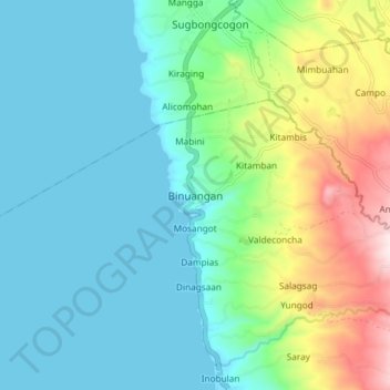 Mappa topografica Binuangan, altitudine, rilievo
