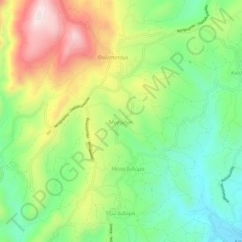 Mappa topografica Myrmigki, altitudine, rilievo