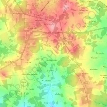 Mappa topografica A Hermida, altitudine, rilievo