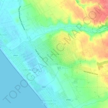 Mappa topografica Tor San Lorenzo, altitudine, rilievo