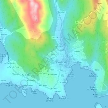 Mappa topografica Solleiros, altitudine, rilievo