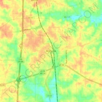 Mappa topografica McComb, altitudine, rilievo