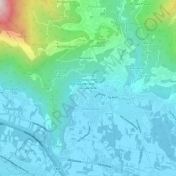Mappa topografica Borgata Merlo, altitudine, rilievo