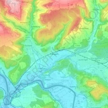 Mappa topografica Tiengen, altitudine, rilievo