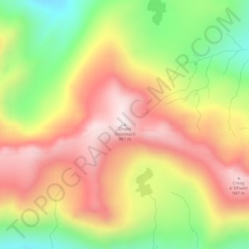 Mappa topografica Druim Shionnach, altitudine, rilievo