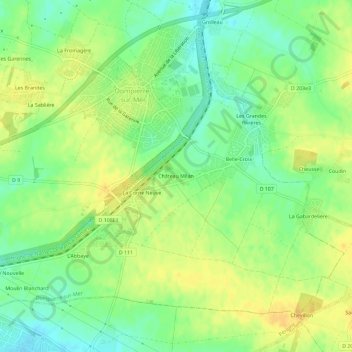 Mappa topografica Château Milan, altitudine, rilievo