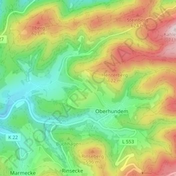 Mappa topografica Schwartmecke, altitudine, rilievo