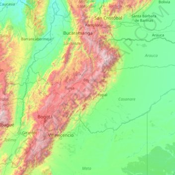 Mappa topografica Boyacá, altitudine, rilievo