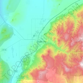 Mappa topografica Cedar City, altitudine, rilievo