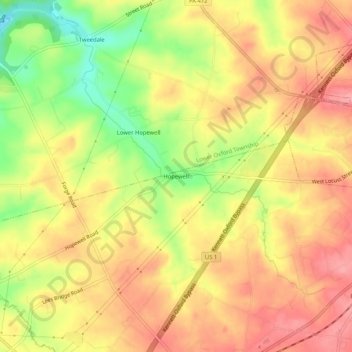 Mappa topografica Hopewell, altitudine, rilievo