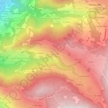 Mappa topografica Le Carnival, altitudine, rilievo