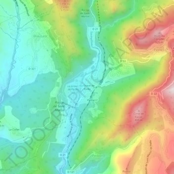 Mappa topografica La Grave de Peille, altitudine, rilievo