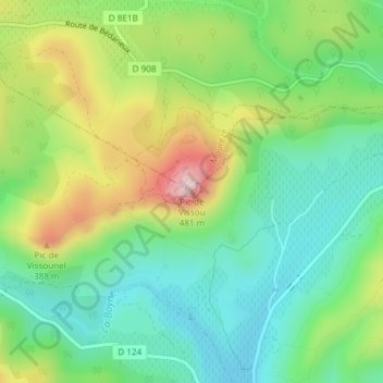 Mappa topografica Pic de Vissou, altitudine, rilievo