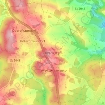 Mappa topografica Rechberg, altitudine, rilievo