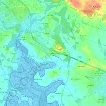 Mappa topografica Le Poteau Rouge, altitudine, rilievo
