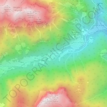Mappa topografica Col di Rocca, altitudine, rilievo