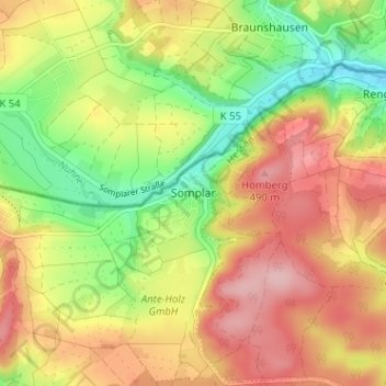 Mappa topografica Somplar, altitudine, rilievo