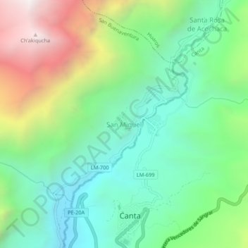 Mappa topografica San Miguel, altitudine, rilievo