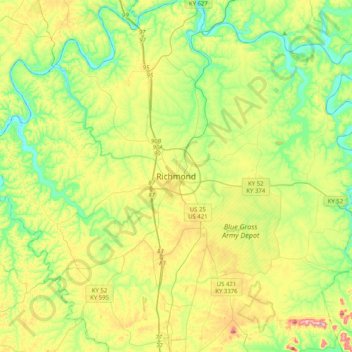 Mappa topografica Richmond, altitudine, rilievo