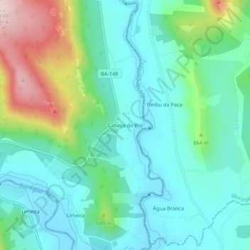 Mappa topografica Cabeça do Boi, altitudine, rilievo
