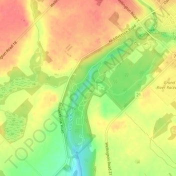 Mappa topografica Elora Gorge, altitudine, rilievo