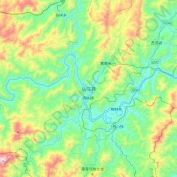 Mappa topografica 从江县, altitudine, rilievo